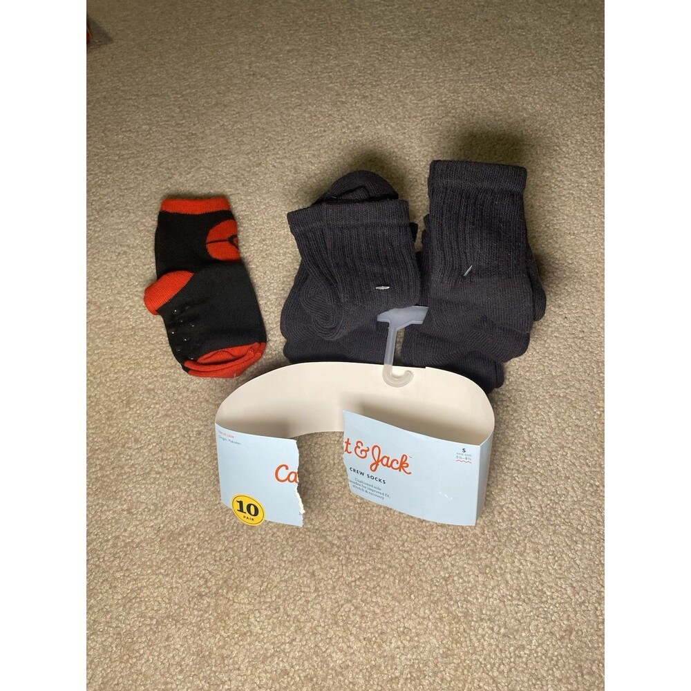 Cat & Jack Size S Shoe Toddler 5.5-8.5 Boys Black Crew Socks 9 Black 1 Pokémon